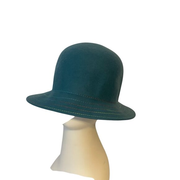 Raffaello Bettini 100% Wool Hat Teal Blue Green Cloche Style Made In Italy main image 7